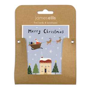 James Ellis - Pack of 5 Mini Christmas Cards Santa Sleigh