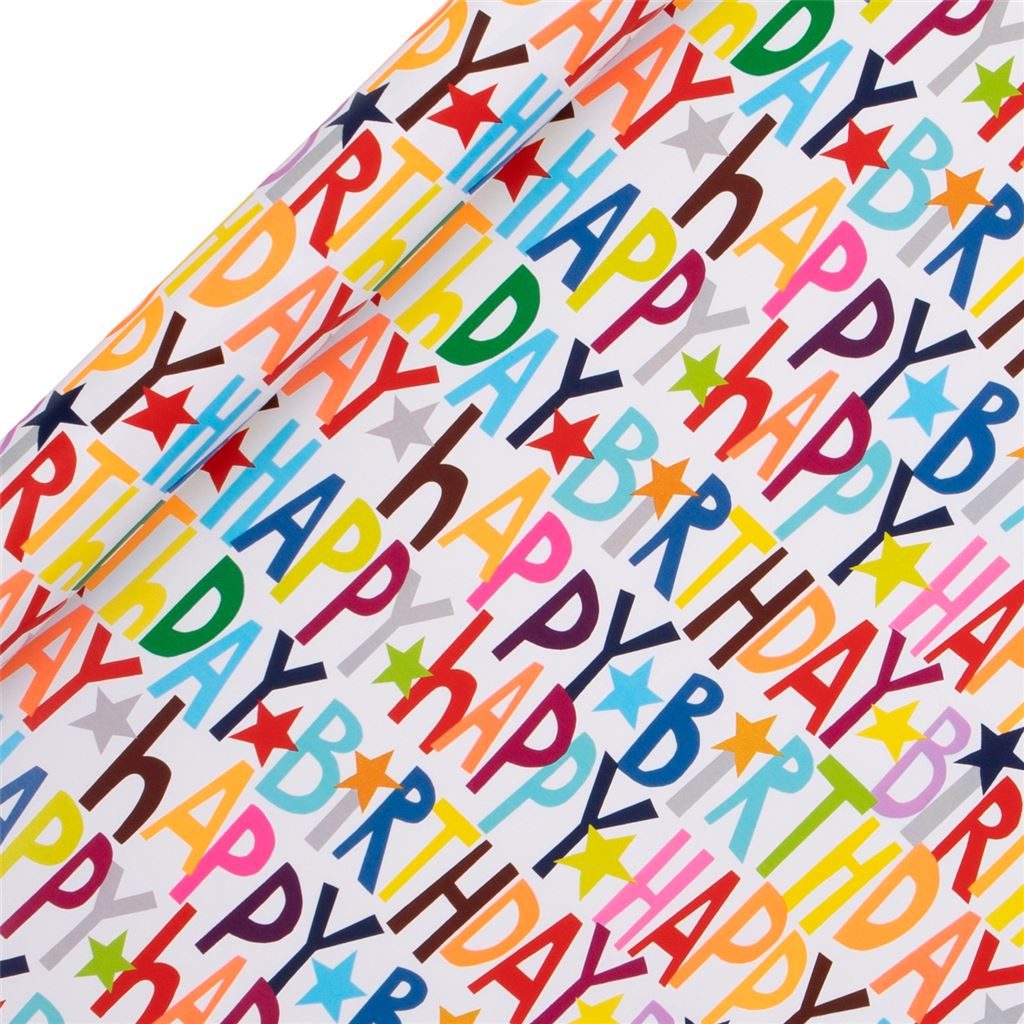Glick - Wrapping Paper Roll 4m | Happy Birthday White