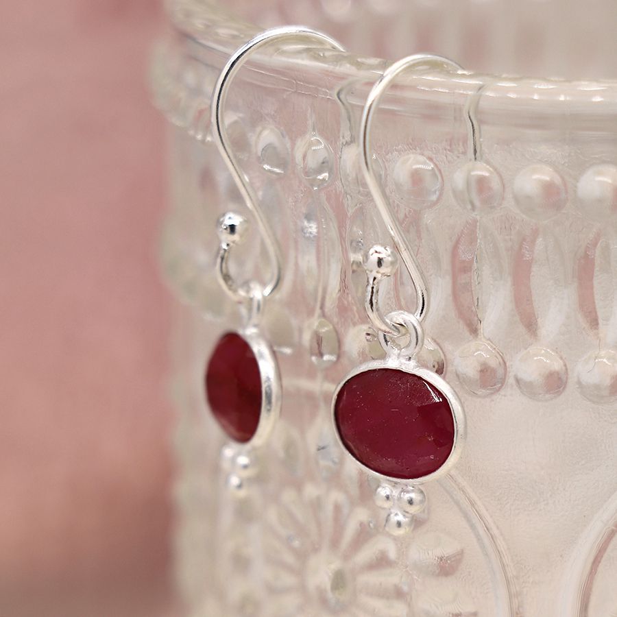 POM - Sterling Silver Oval Ruby Earrings