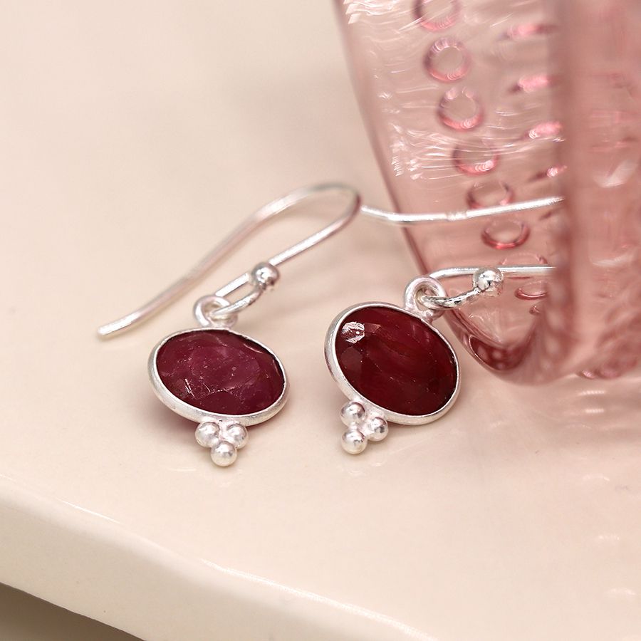 POM - Sterling Silver Oval Ruby Earrings