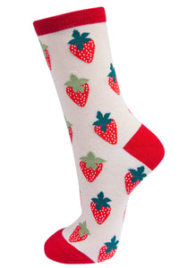 Sock Talk - Women's Bamboo Socks | Cream & Red Strawberry