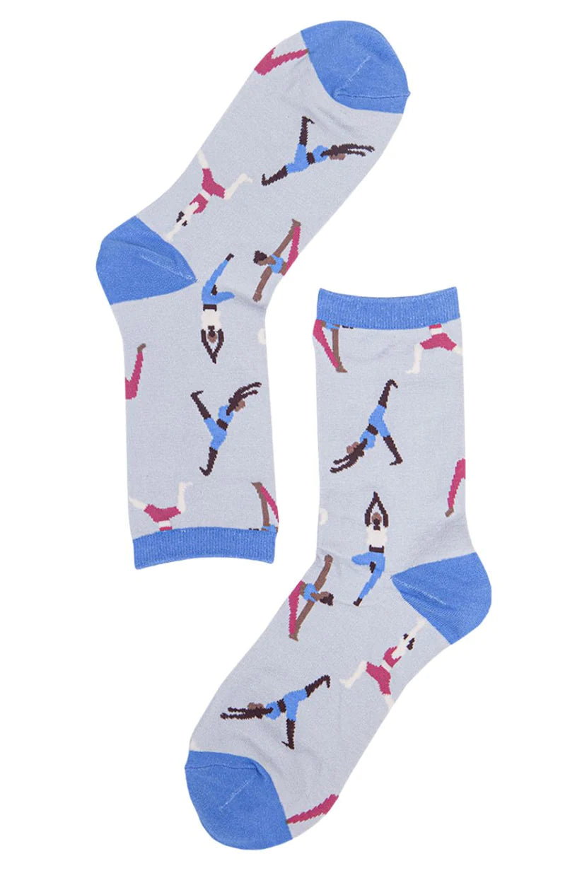 Sock Talk - Women's Bamboo Socks | Grey & Blue Yoga