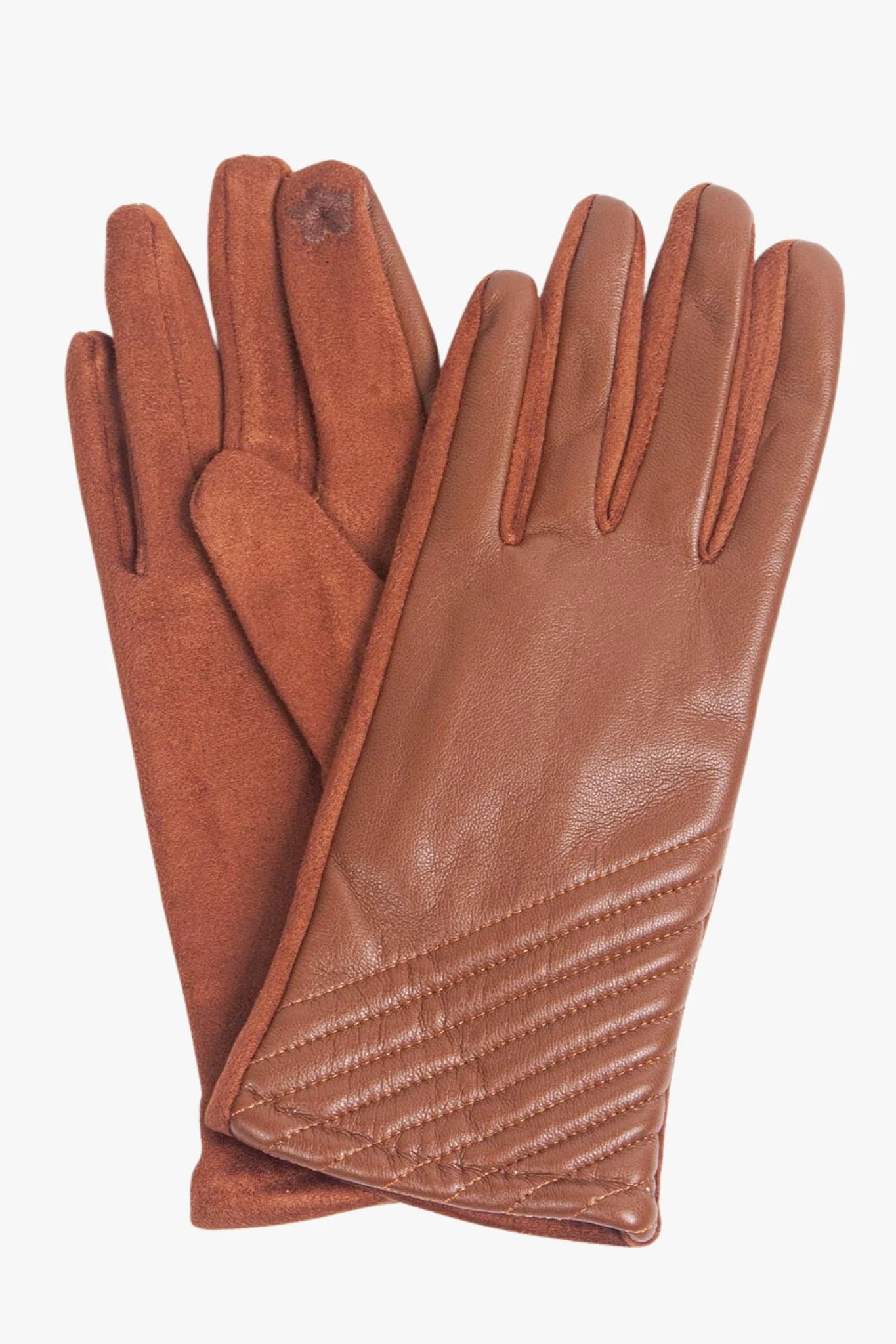 Sarta - Women's Tan PU Gloves with Diagonal Stitching