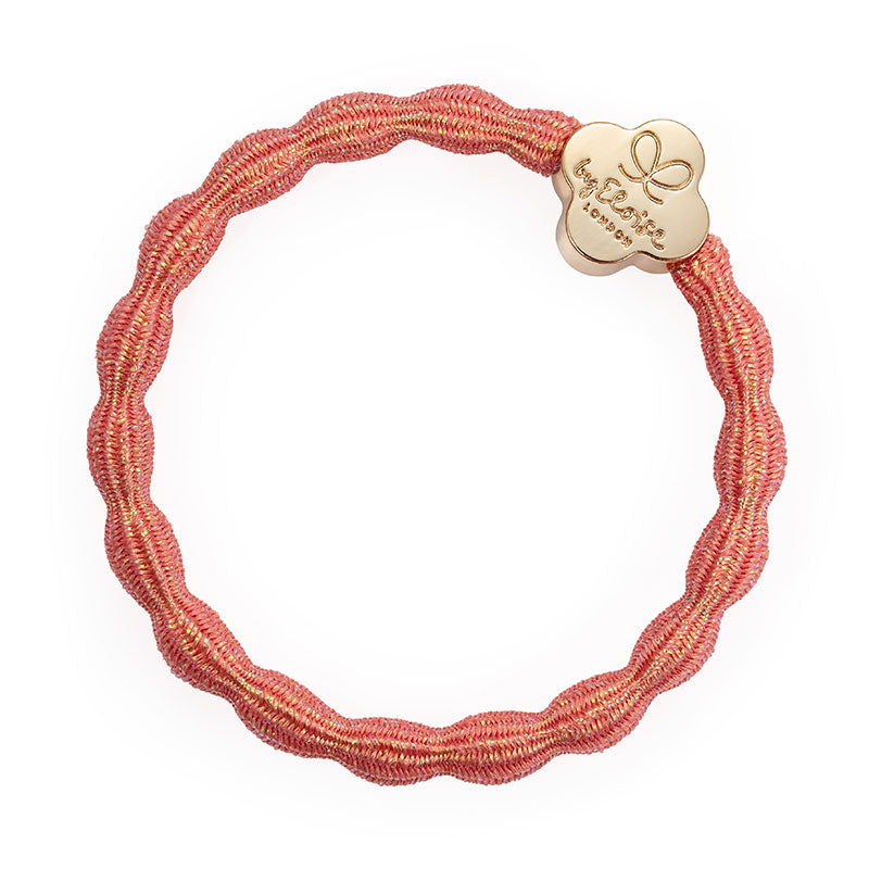 By Eloise - Coral Pink Metallic Hair Band with Gold Quatrefoil