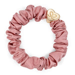 Load image into Gallery viewer, By Eloise - Champagne Pink Silk Scrunchie with Gold Heart

