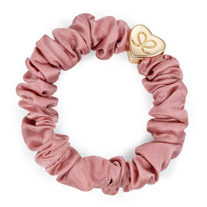 By Eloise - Champagne Pink Silk Scrunchie with Gold Heart