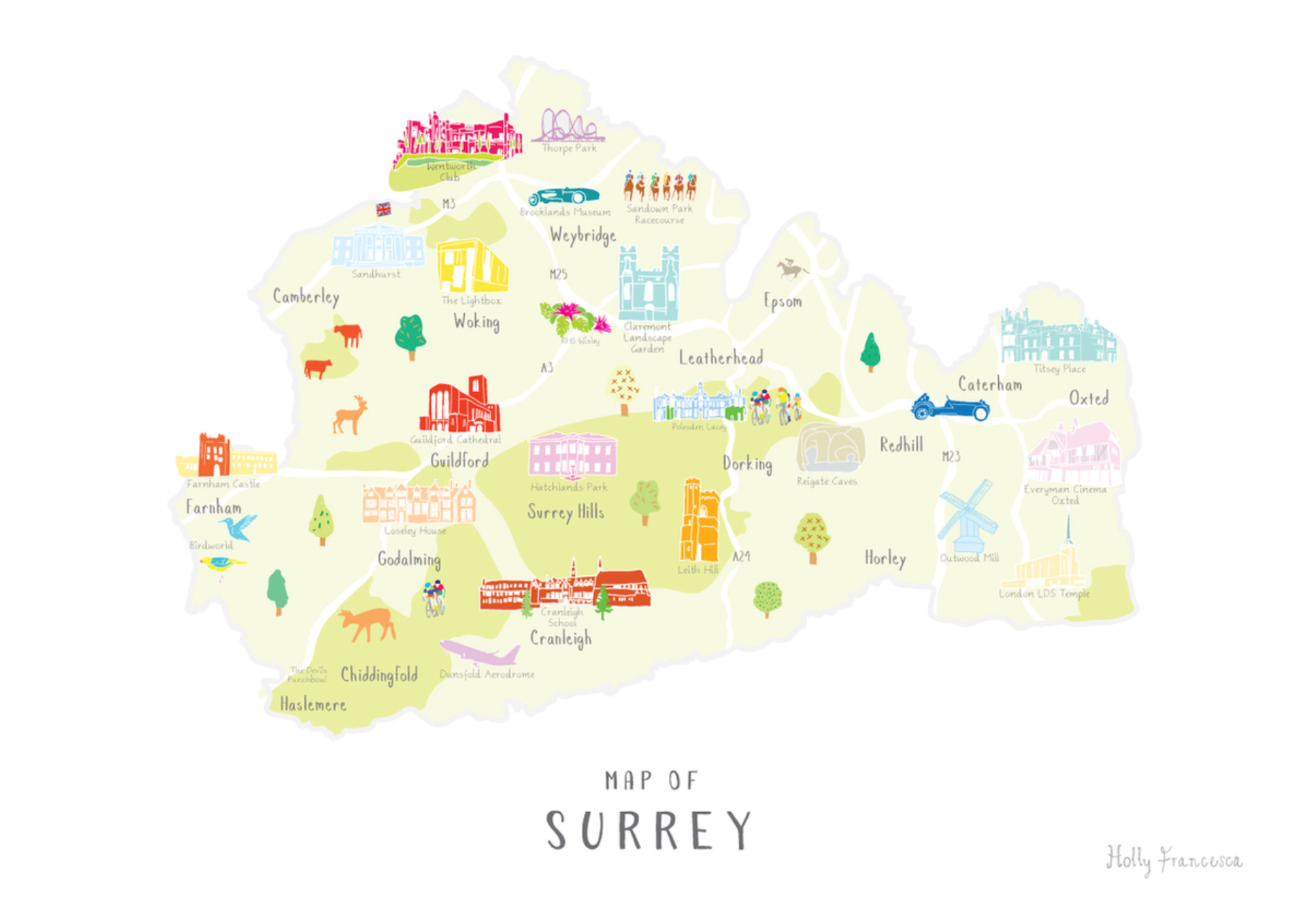 Holly Francesca - Map of Surrey Tea Towel