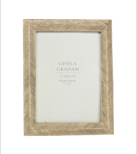 Gisela Graham - Resin Photo Frame Gold Herringbone 5x7"